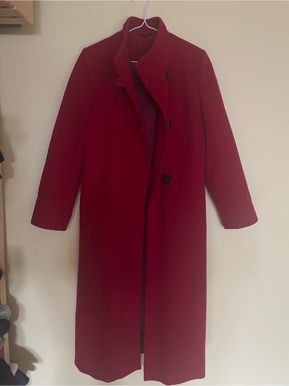 Vintage Red Long Trench Coat - Single-Breasted Statement